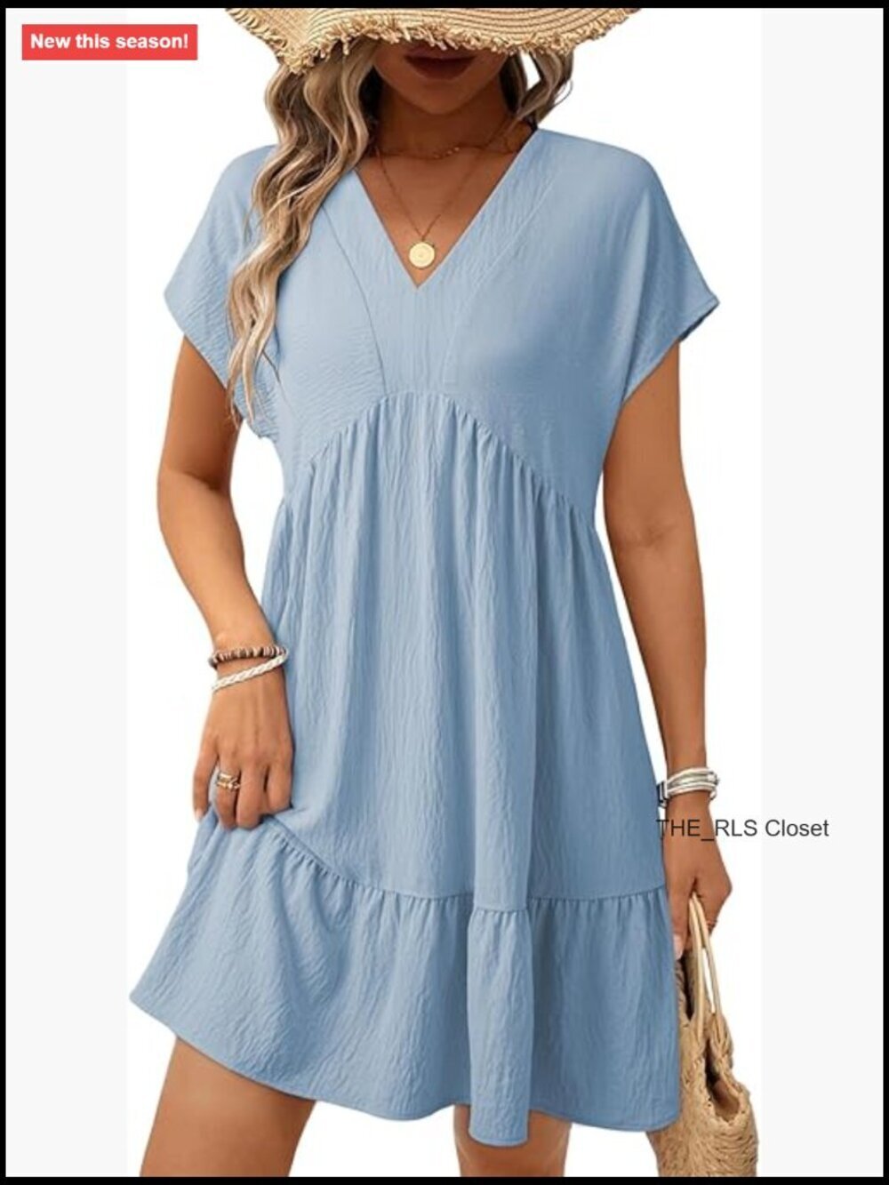Deep V Neck Loose Sundress Short Sleeve Mini Dress with Pockets